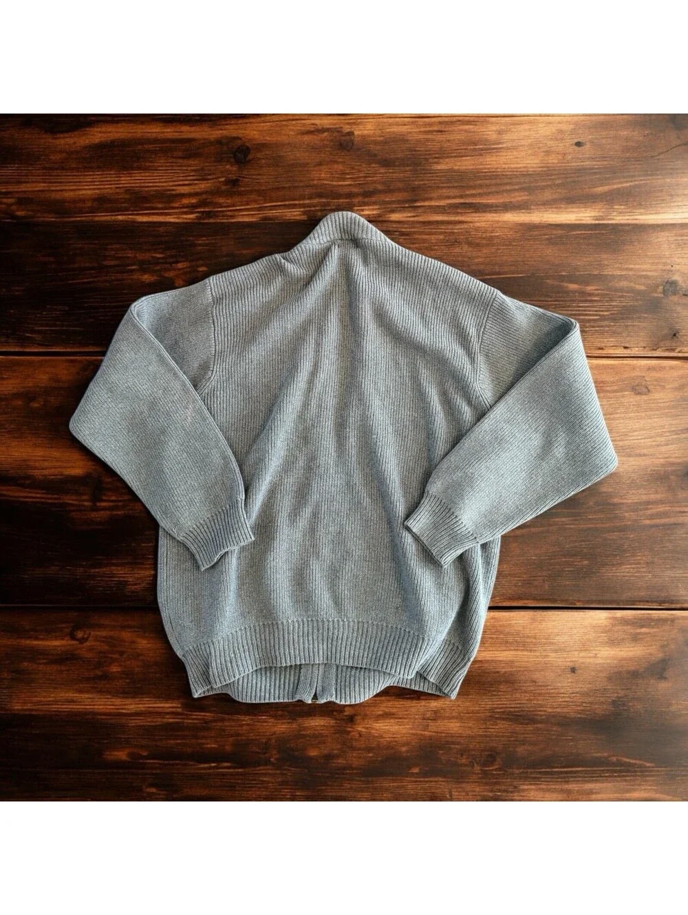 Vintage L.L. Bean Men's Large Full-Zip Ribbed Cardigan Sweater - Grey - OMY91